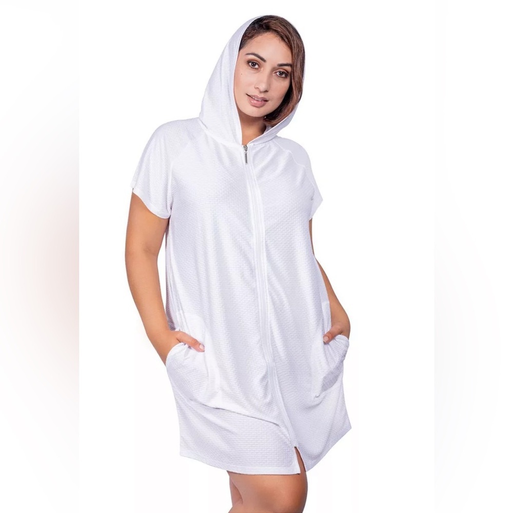 Plus Size Jordan Taylor Hooded Zip-Front Swim Cover-Up Size 1X